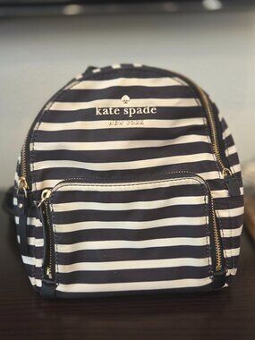 Kate Spade New York Black White Stripe Mini Backpack Nylon Zip Bag